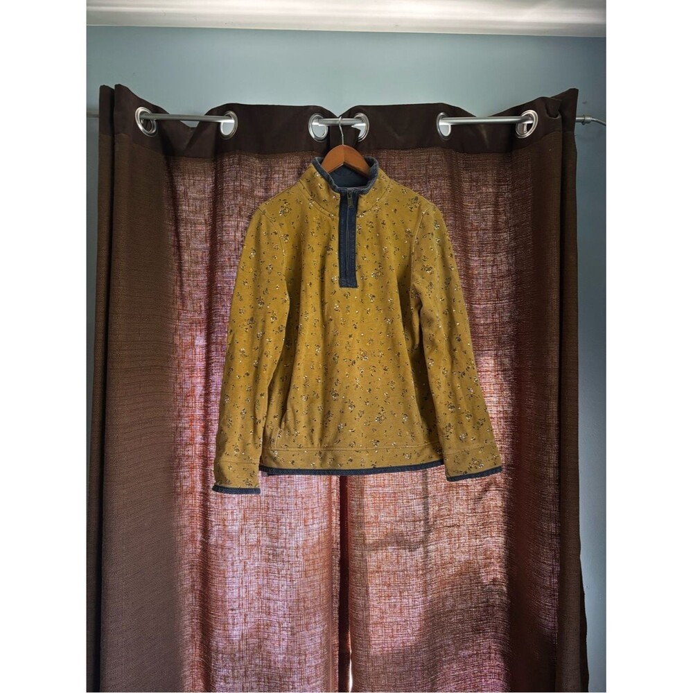 Fat Face Mustard Floral Quarter-Zip Pullover with Navy Trim